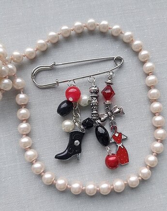 Efektowna broszka duża agrafka z zawieszkami, vestirse!