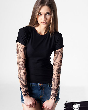 Czarny t-shirt z tatuażami Mistic Cat, dirrtytown clothing