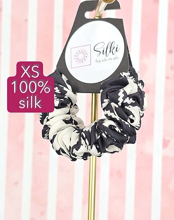 XS mini mała gumka dla dzieci do włosów jedwab naturalny scrunchie czarna, Silki