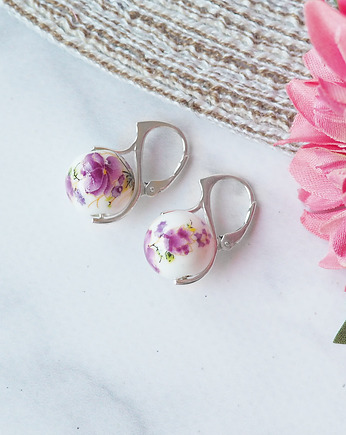 SREBRNE KOLCZYKI Z  ceramicznymi kulkami w kwiaty, silvella