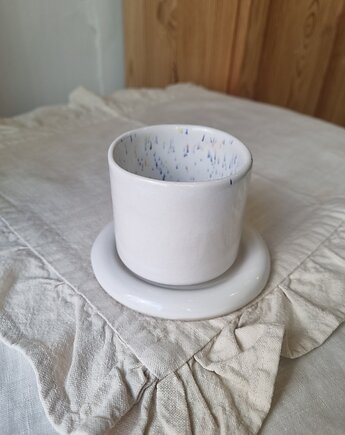Kubek ceramiczny z talerzykiem/ czarka ze spodkiem, krusz art