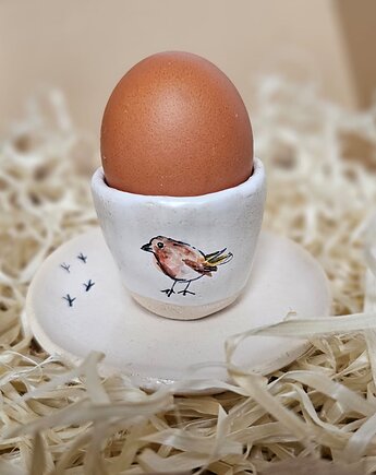 Ceramiczny kieliszek na jajko z talerzykiem handmade, Ewa Duszka
