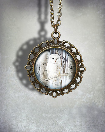 Medalion - Biała sowa - romantyczny, brąz, yenoo