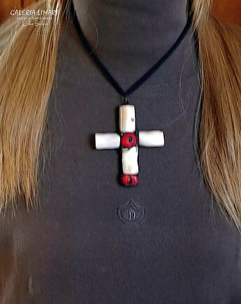Unikatowy piękny jedyny w swoim rodzaju krzyżyk z białego prawdziwego korala, Galeria Limart