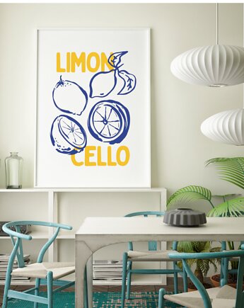 Limoncello poster, plakat cytryny,  dekoracja ścienna kuchni, black dot studio