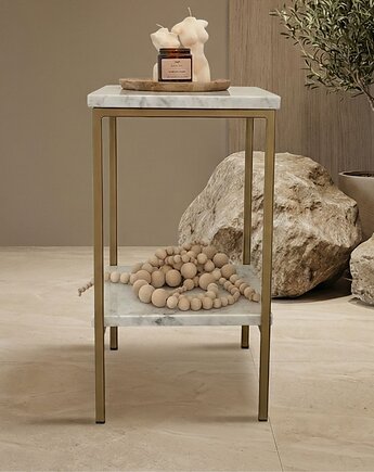Lovis- złoty stolik z półką, stolik nocny, stolik, stolik pomocniczy, Papierówka Simple form of furniture