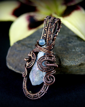 Wisiorek z kwarcem tytanowym i agatem, Blue Pearl Art