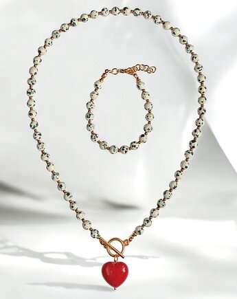 RAZEM TANIEJ : jaspis dalmatyński i serce : CZERWIEŃ : komplet, kaktusia