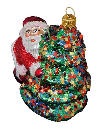 Ręcznie malowana szklana bombka Mikołaj na kolorowej choince, STARGLASS