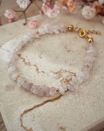 Bransoletka pozłacana z kamieni naturalnych Kwarc Różowy sieczka, Bring Biżuteria