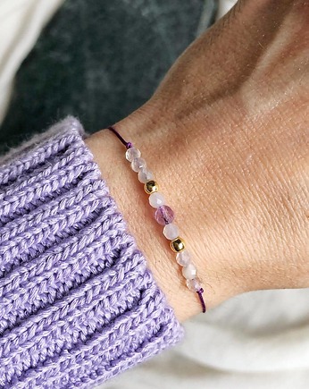 Bransoletka na sznurku z kamieniem księżycowym i ametystem, Gleeme Jewellery