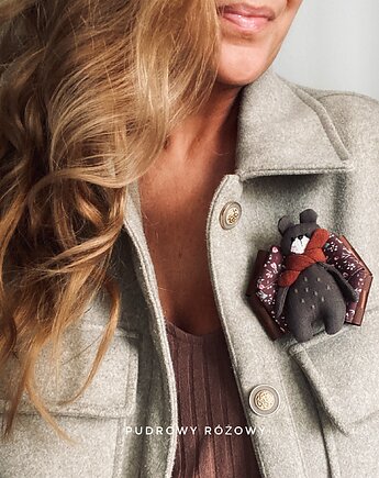 Artystyczna Brosza z niesamowitym Misiem! Pop Art MIŚ, Pudrowy Różowy