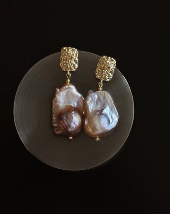 Kolczyki pozłacane Perły naturalne barokowe, Chmolowska Jewellery