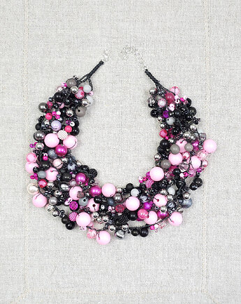 6987 Naszyjnik handmade: mix różu, szarości i czerni, kama4you