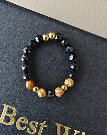 Pierścionek elastyczny turmalin i kocie oko, NESSING handmade