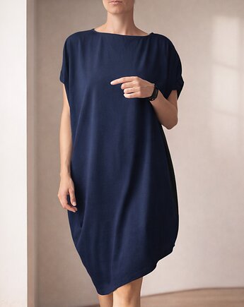 Sukienka krótki rękaw asymetria Granatowa, ONE MUG A DAY