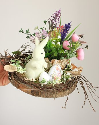 Stroik  na Wielkanoc, królik i kwiatowa rabatka, Ulep.to Studio