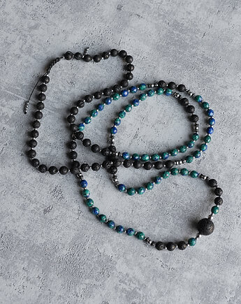 Bardzo długi męski naszyjnik z lawy i jadeitu, AT NOON