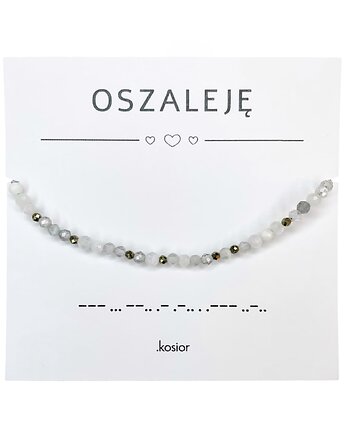 Bransoletka z alfabetem Morse Labradoryt, Księżycowy, Piryt, karolina kosior