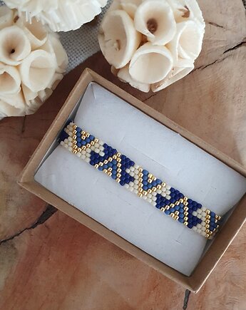 Niebieska bransoletka we wzory geometryczne, LEI handmade 