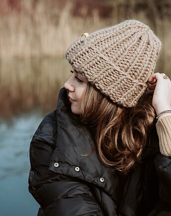 Czapka z wełny peruwiańskiej PERUVIAN WOOLY toffi, sploteka