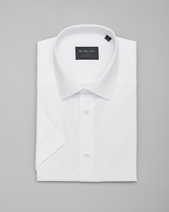 Jednolita koszula męska 00338 kr rękaw biały classic, OSOBY - Prezent dla taty