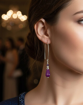 Piękne, długie, fioletowe kolczyki, howlit, ametyst, srebro 925, Yamira Art Studio