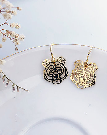 Kolczyki z misiem, małe złote misie origami, Anemon Atelier