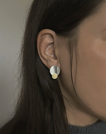 Kolczyki PLATES G, srebro 925, 24K złoto, Friedman Jewelry