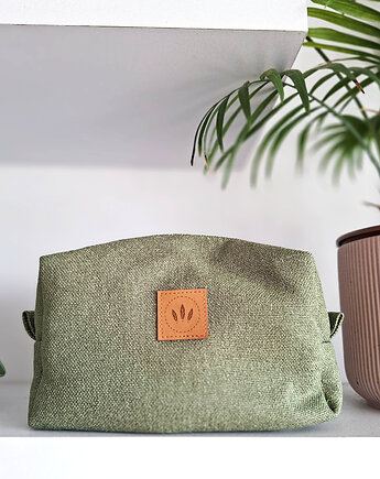 Kosmetyczka z zielonej 'lnianej' plecionki, sabi tatka