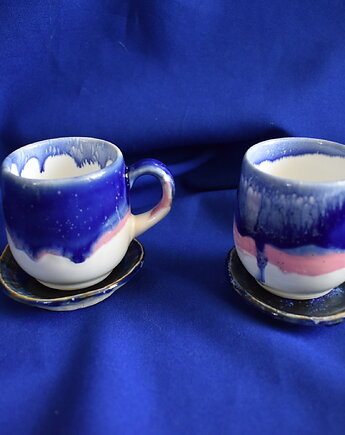 Filiżanki ceramiczne niebieskie z różowym, Kobaltowa Sroka