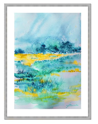 Łąka, pola, impresja, akwarela, obraz ręcznie malowany /13/, Galeriai
