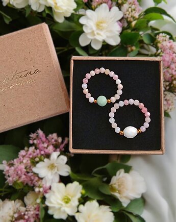 PREMIUM : zestaw pierścionków : cukierkowy : opal, amazonit, k.księżycowy, kaktusia