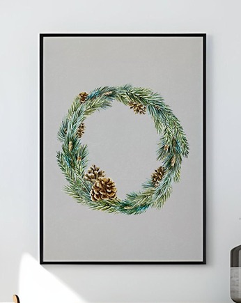 Plakat Swiąteczny Wianek na ścianę A3 Minimalistyczny bożonarodzeniowy, Kalibri Arts