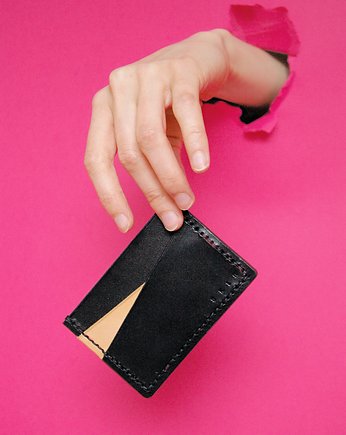 Czarny skórzany cardholder wizytownik, SKIM