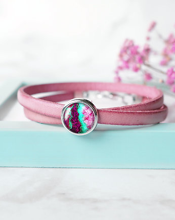 SKÓRZANA BRANSOLETKA z artystyczną przekładką: "BALTIC MARBLEPINK", silvella