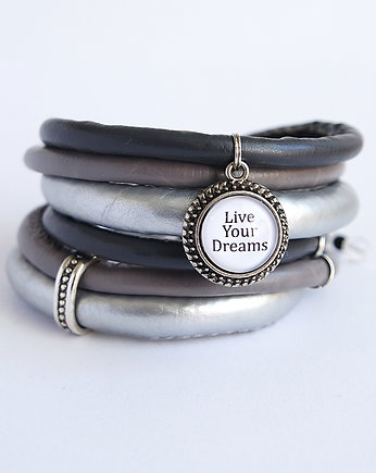 Bransoletka - Live Your Dreams - owijana, szara, yenoo