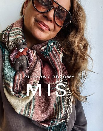 Artystyczna Brosza z niesamowitym Misiem! Pop Art MIŚ, Pudrowy Różowy