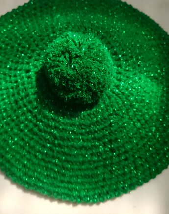 Unikatowy beret w kolorze zielonym z błyszczącą nitką., OSOBY - Prezent dla mamy