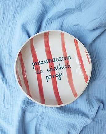 Malowana ceramiczna miska w pasy z napisem, m2k studio