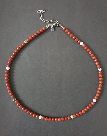 Naszyjnik choker ROOTS jaspis czerwony, jaspis dalmatyński, howlit