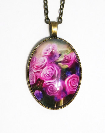 Medalion kamea - Różowe róże - owalny, antyczny, yenoo