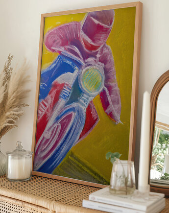 Plakat Motocyklista reprodukcja pasteli suchych, JBJart Justyna Jaszke