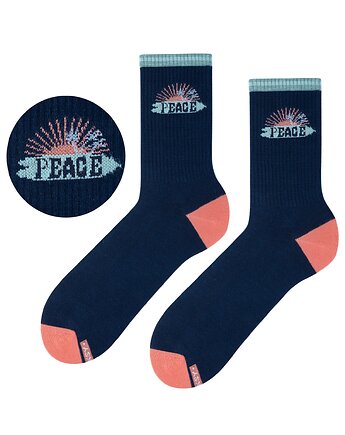 Skarpetki PEACE długie bawełniane granatowe surferski styl unisex, ZOOKSY