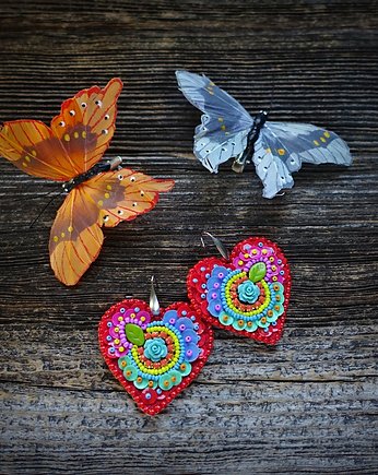 Kolekcja Frida - kolczyki kolorowe serca, Mró Soutache