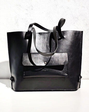 SHOPPER casual czarna skórzana torebka, PAWDECO