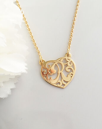 NASZYJNIK z literką R , monogram w sercu, Anemon Atelier