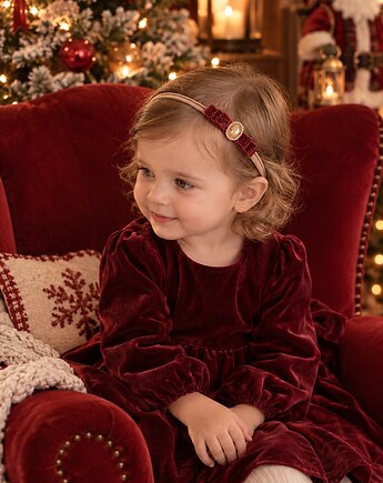 Elegancka kokarda świąteczna cyrkonia bordo opaska lub spinka, Petite Dame