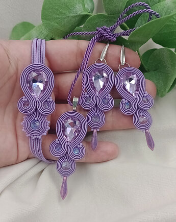 Lawendowa biżuteria sutasz, fioletowy komplet zestaw soutache, Soutacheria