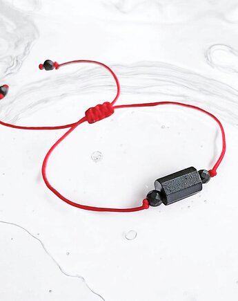 Ochronna bransoletka - czarny turmalin, onyks : czerwony sznurek, kaktusia